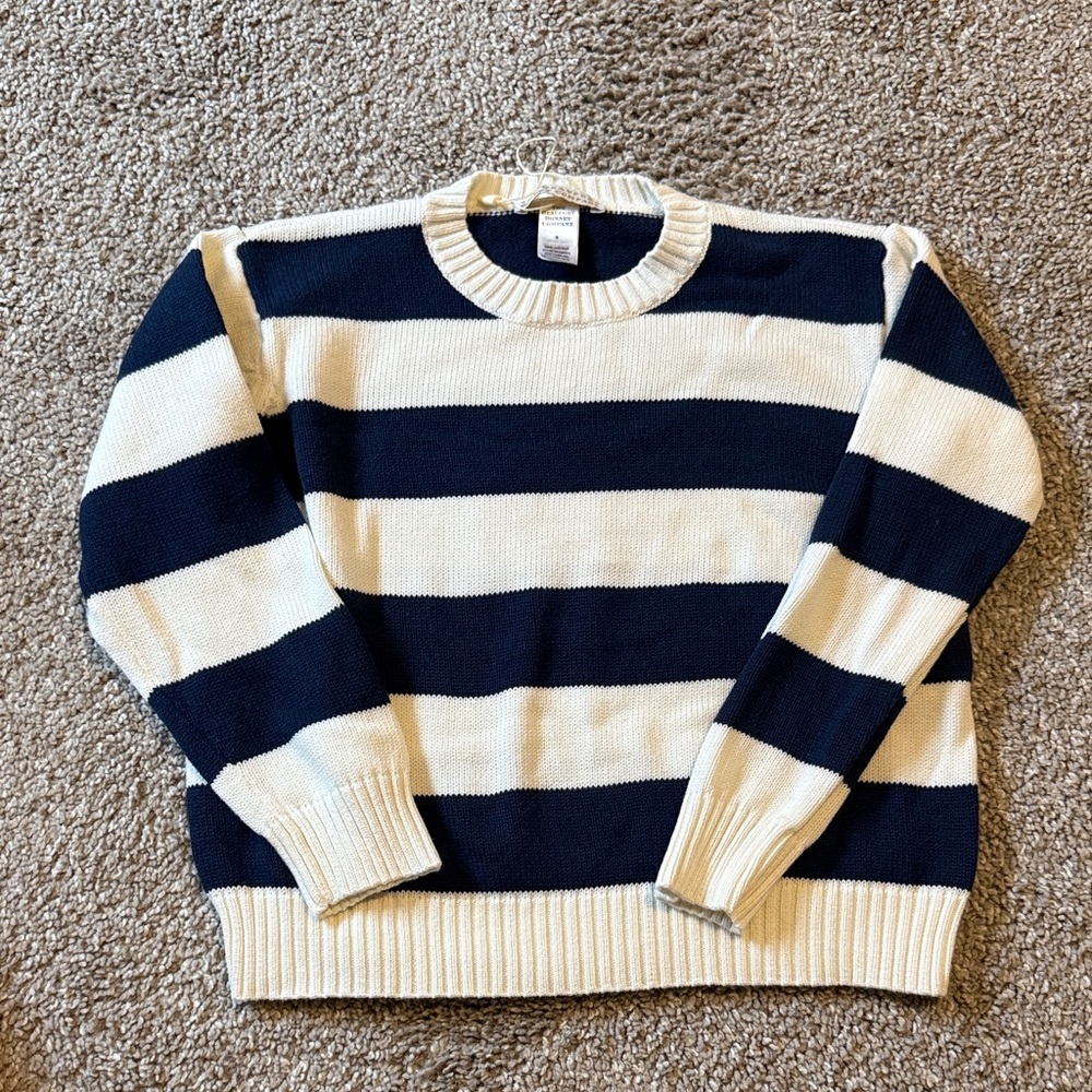 The Beaufort Bonnet Company Navy and Cream Striped Crewneck Sweater